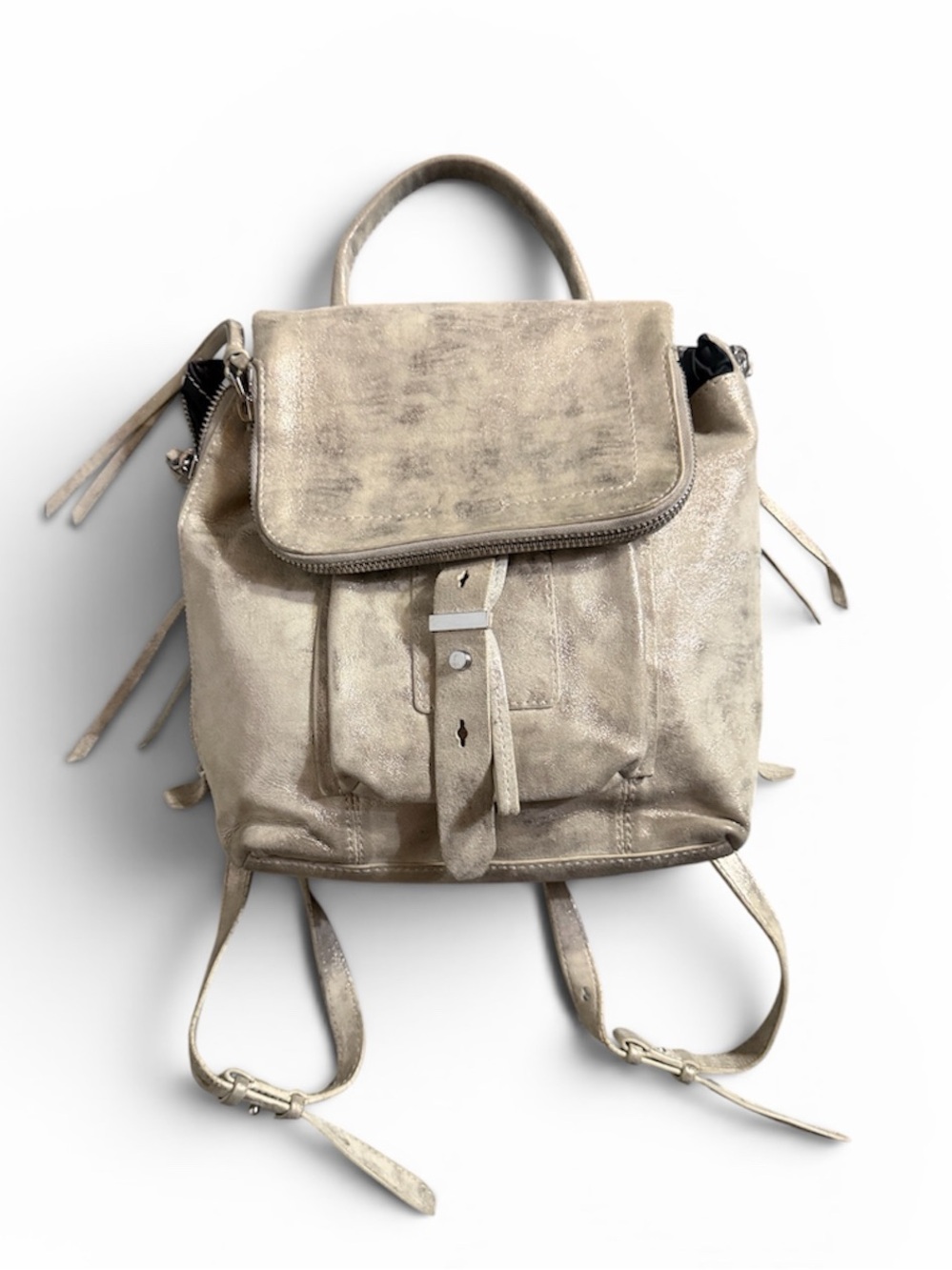 Botkier Cream Leather Backpack with Flap and Buckle